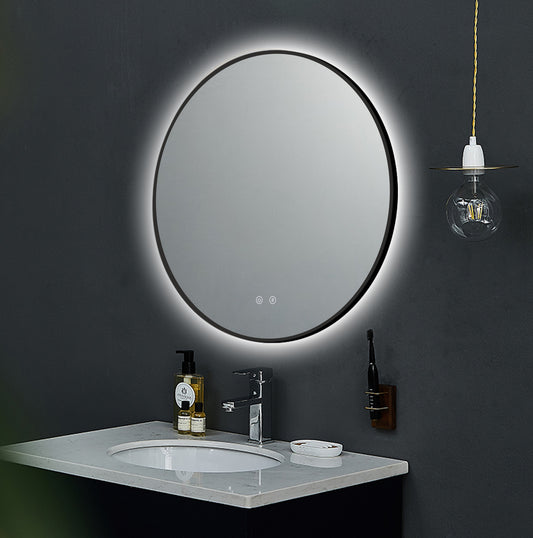 ARES Black curved LED bathroom mirror with anti-fog