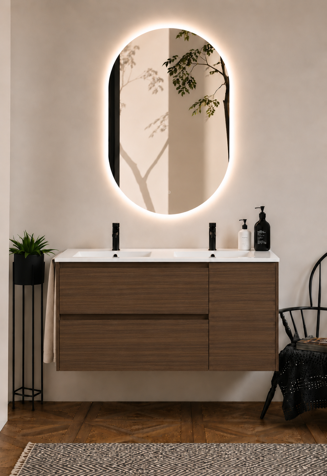 ITACA wall-hung bathroom vanity unit with basin, drawers and door