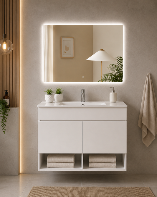 NEBARI wall-hung bathroom vanity unit with doors and basin