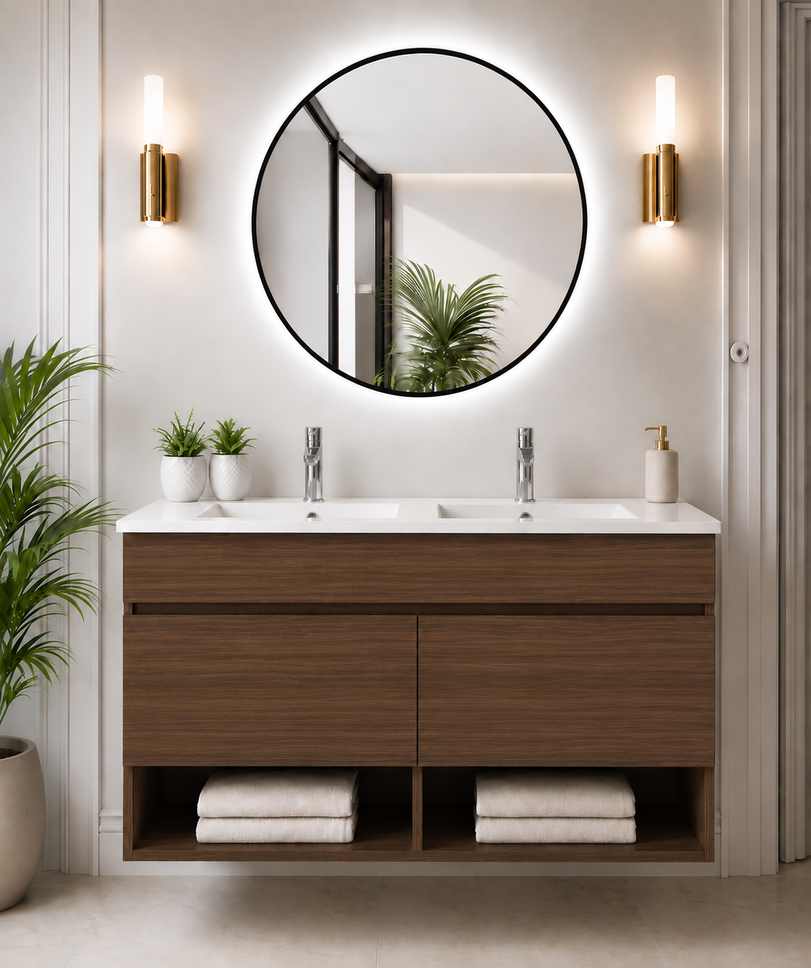 NEBARI wall-hung bathroom vanity unit with doors and basin