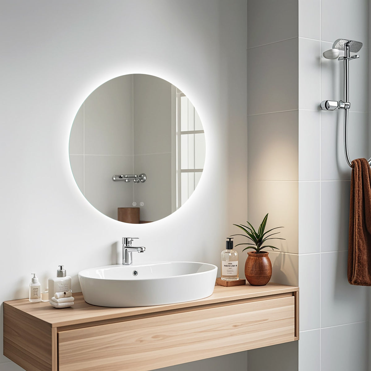 ARES curved LED bathroom mirror with anti-fog