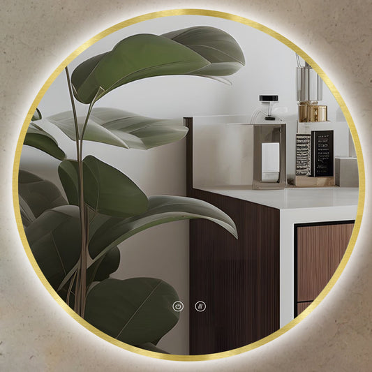 ARES Gold curved LED bathroom mirror with anti-fog