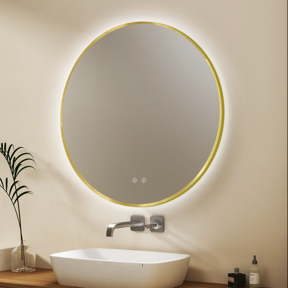 ARES Gold curved LED bathroom mirror with anti-fog