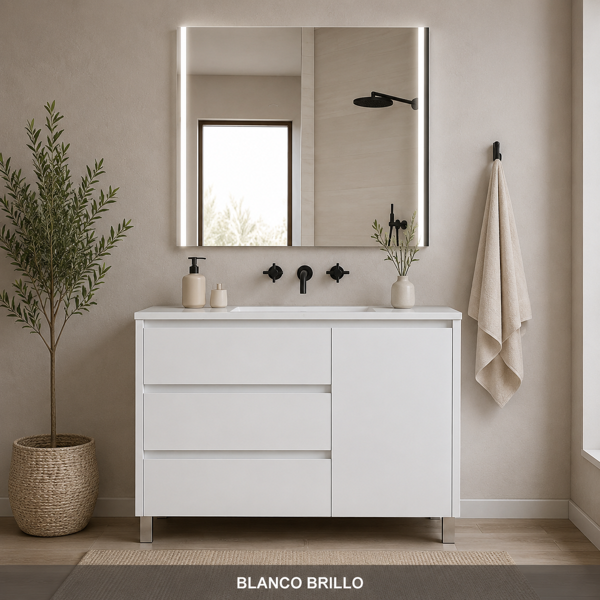 VOLUM bathroom furniture set with basin and MEGAN LED mirror