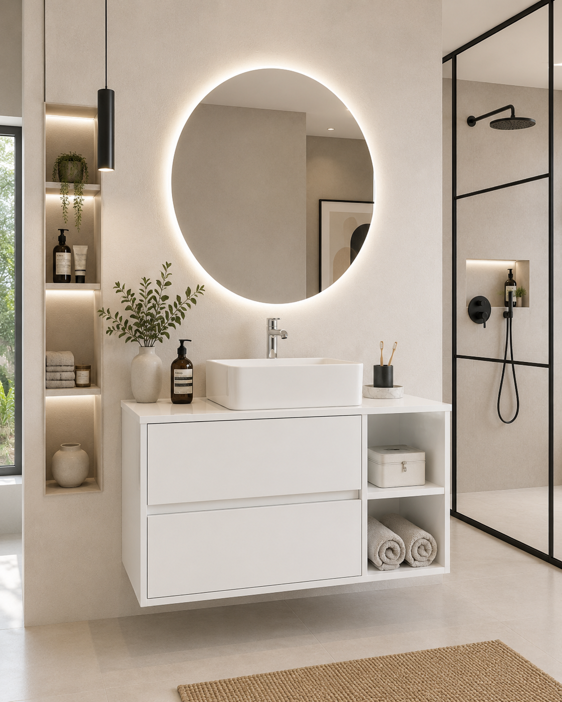 ZEUS bathroom vanity unit with worktop and countertop basin