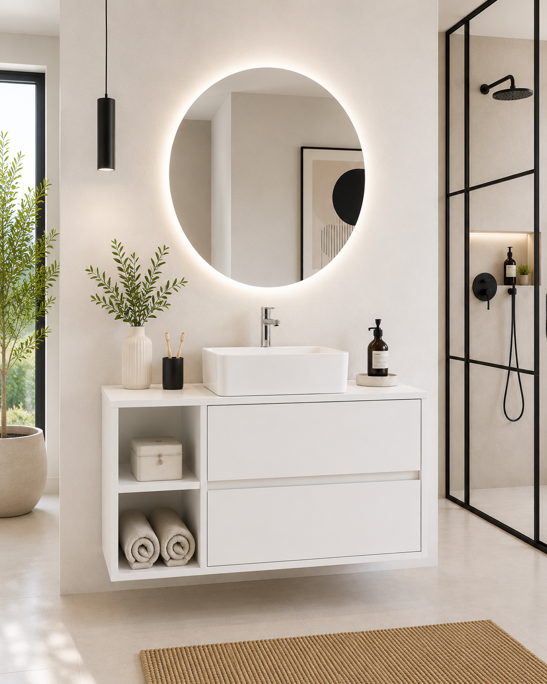 ZEUS bathroom vanity unit with worktop and countertop basin