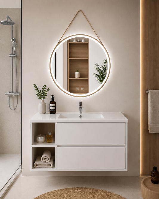 ZEUS bathroom vanity unit with basin, 2 drawers and shelf