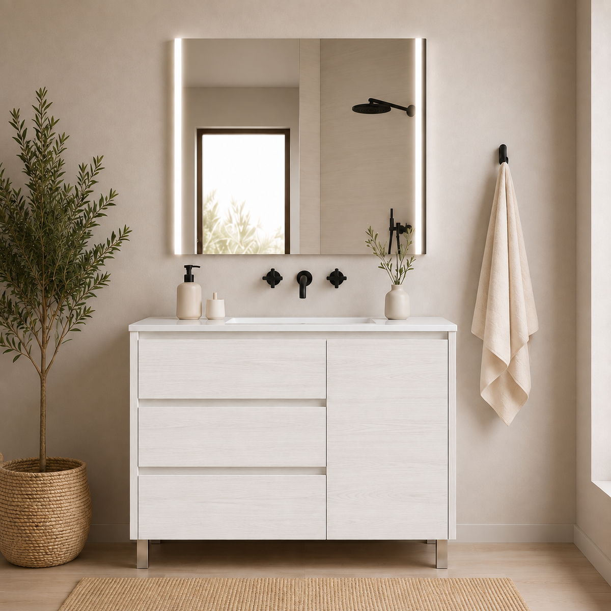 VOLUM bathroom furniture set with basin and MEGAN LED mirror