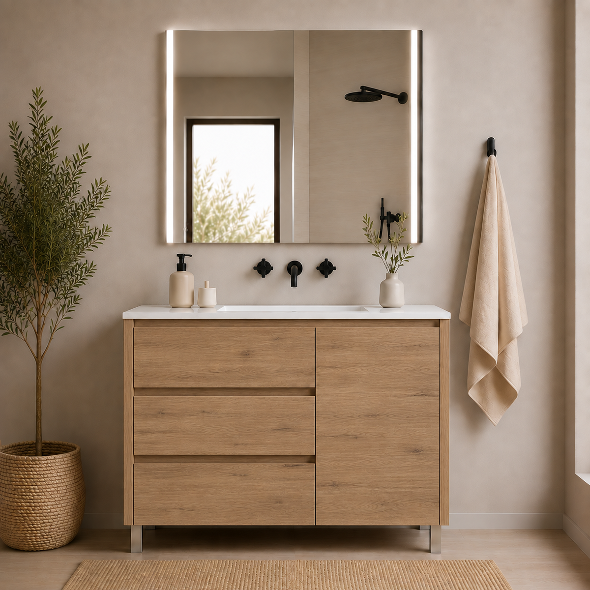 VOLUM bathroom furniture set with basin and MEGAN LED mirror