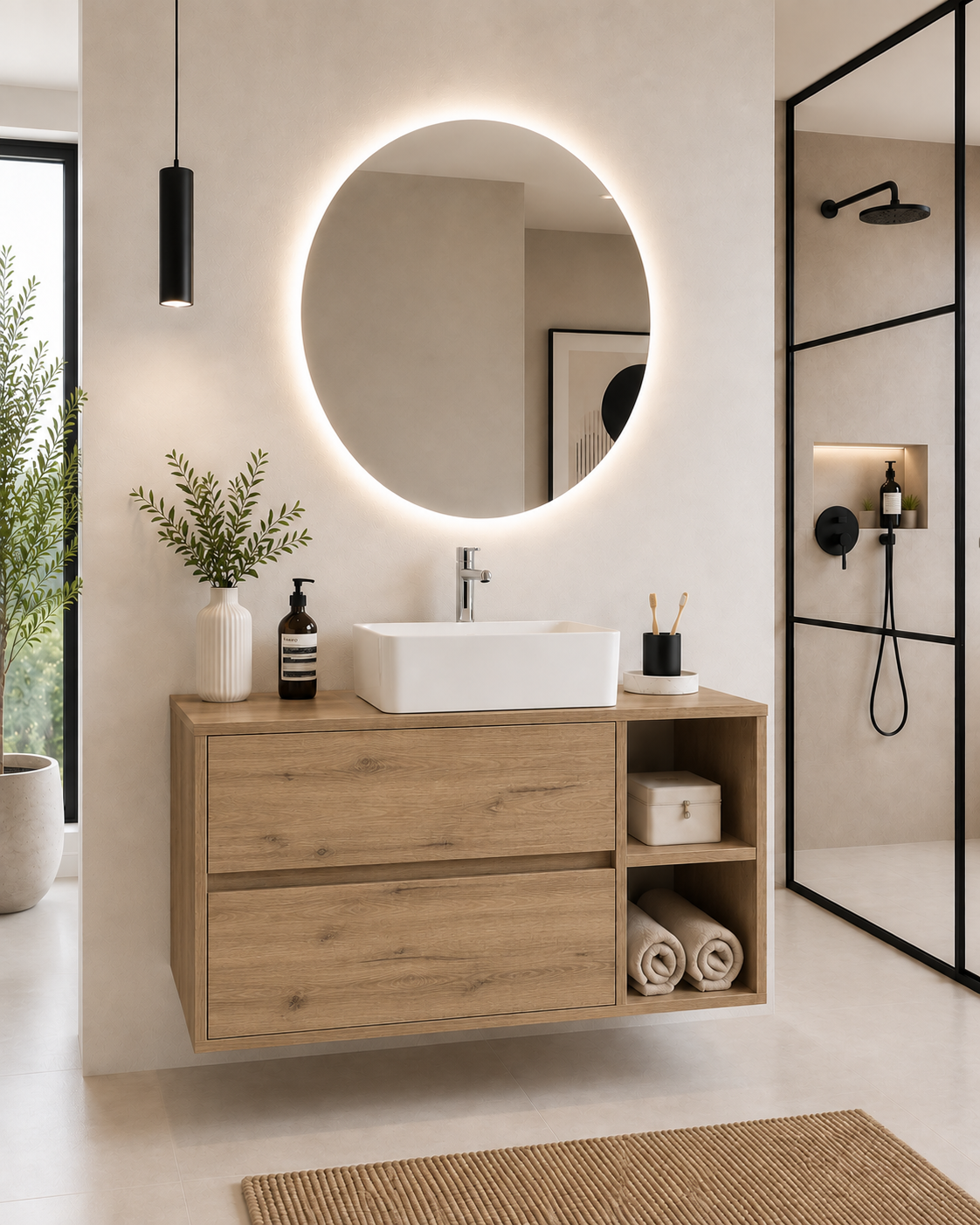 ZEUS bathroom vanity unit with worktop and countertop basin