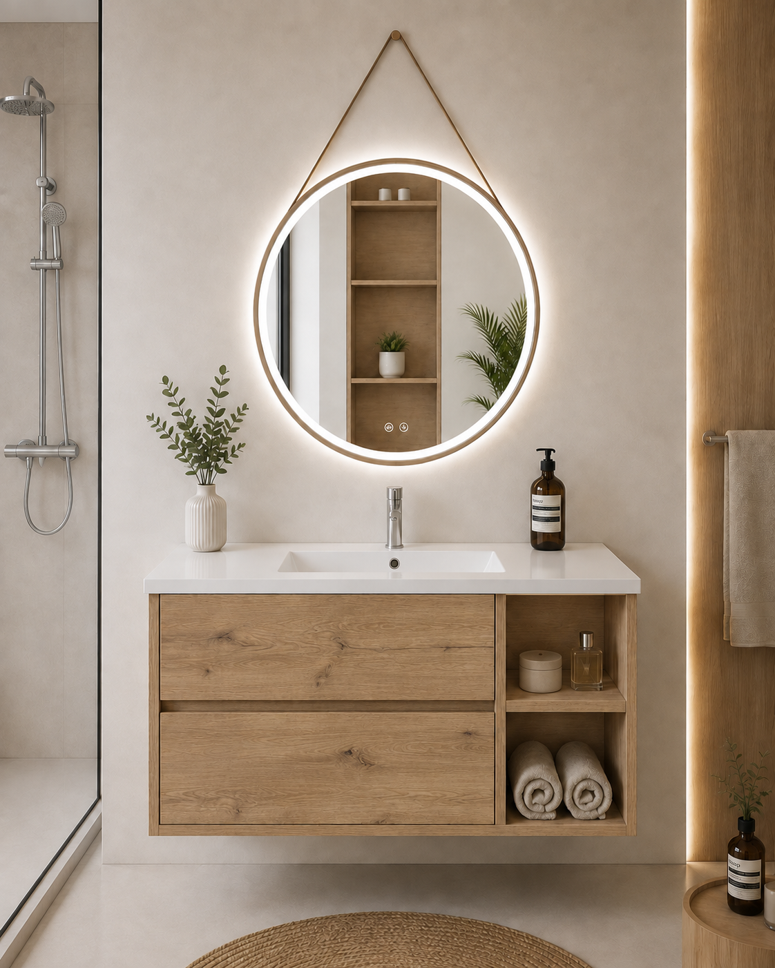 ZEUS bathroom vanity unit with basin, 2 drawers and shelf