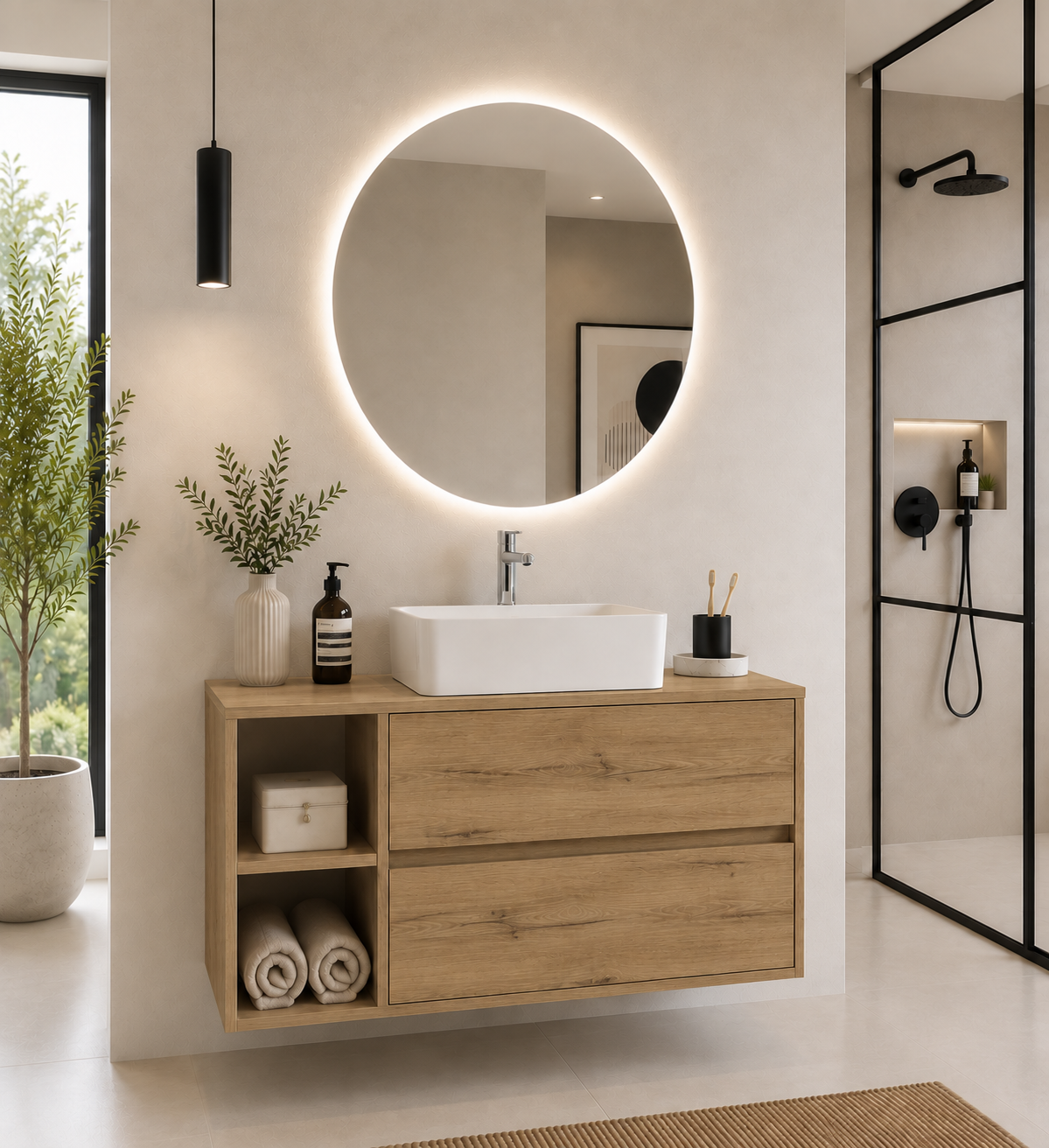 ZEUS bathroom vanity unit with worktop and countertop basin