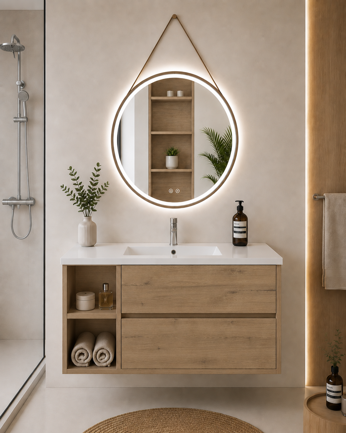ZEUS bathroom vanity unit with basin, 2 drawers and shelf