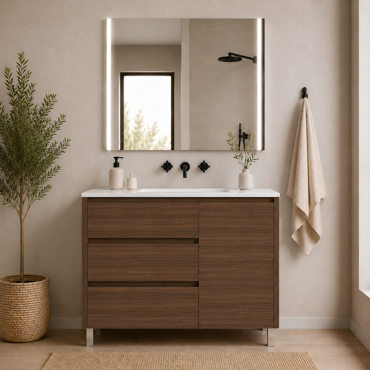VOLUM bathroom furniture set with basin and MEGAN LED mirror