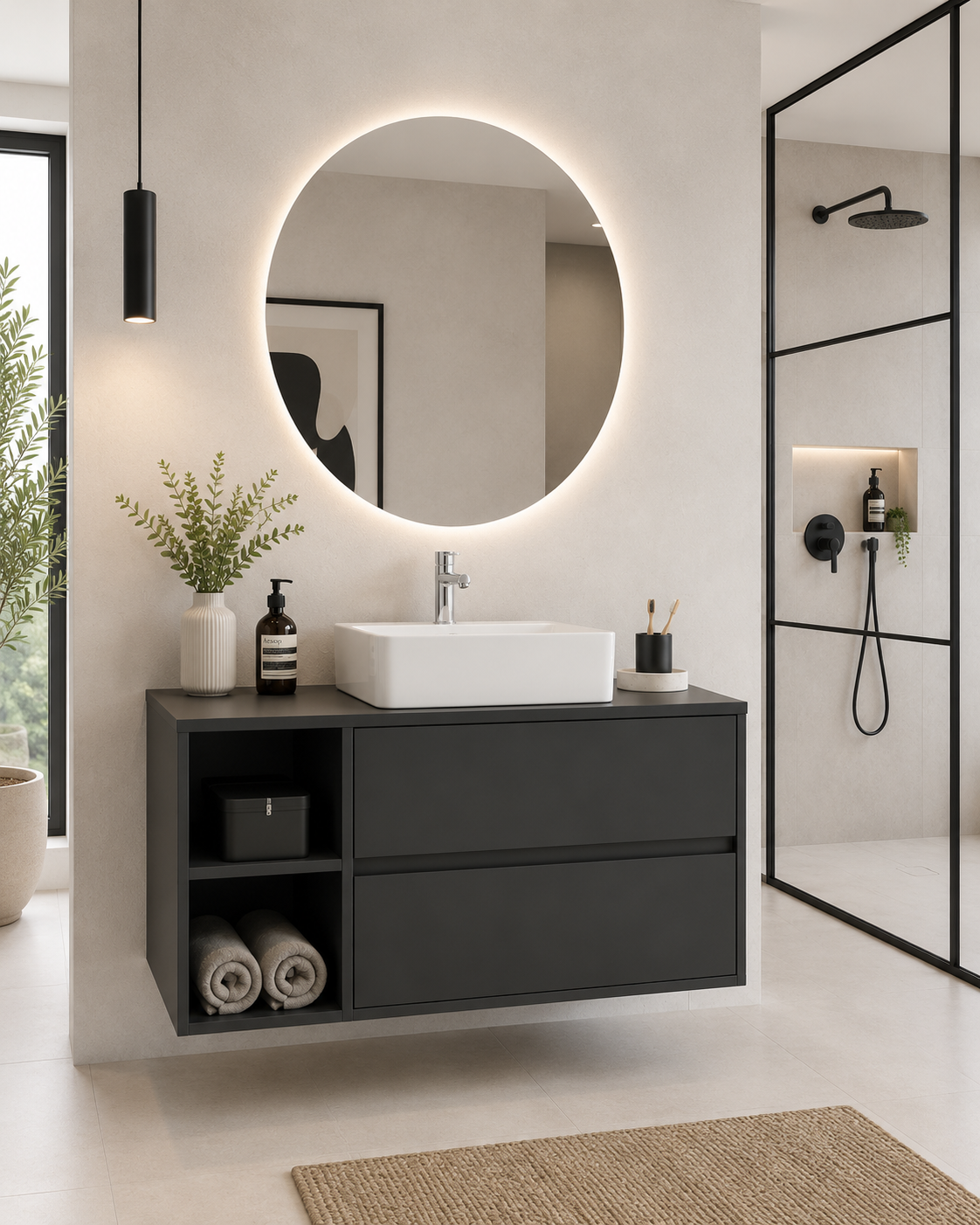 ZEUS bathroom vanity unit with worktop and countertop basin