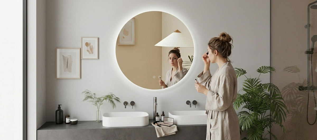 ARES curved LED bathroom mirror with anti-fog