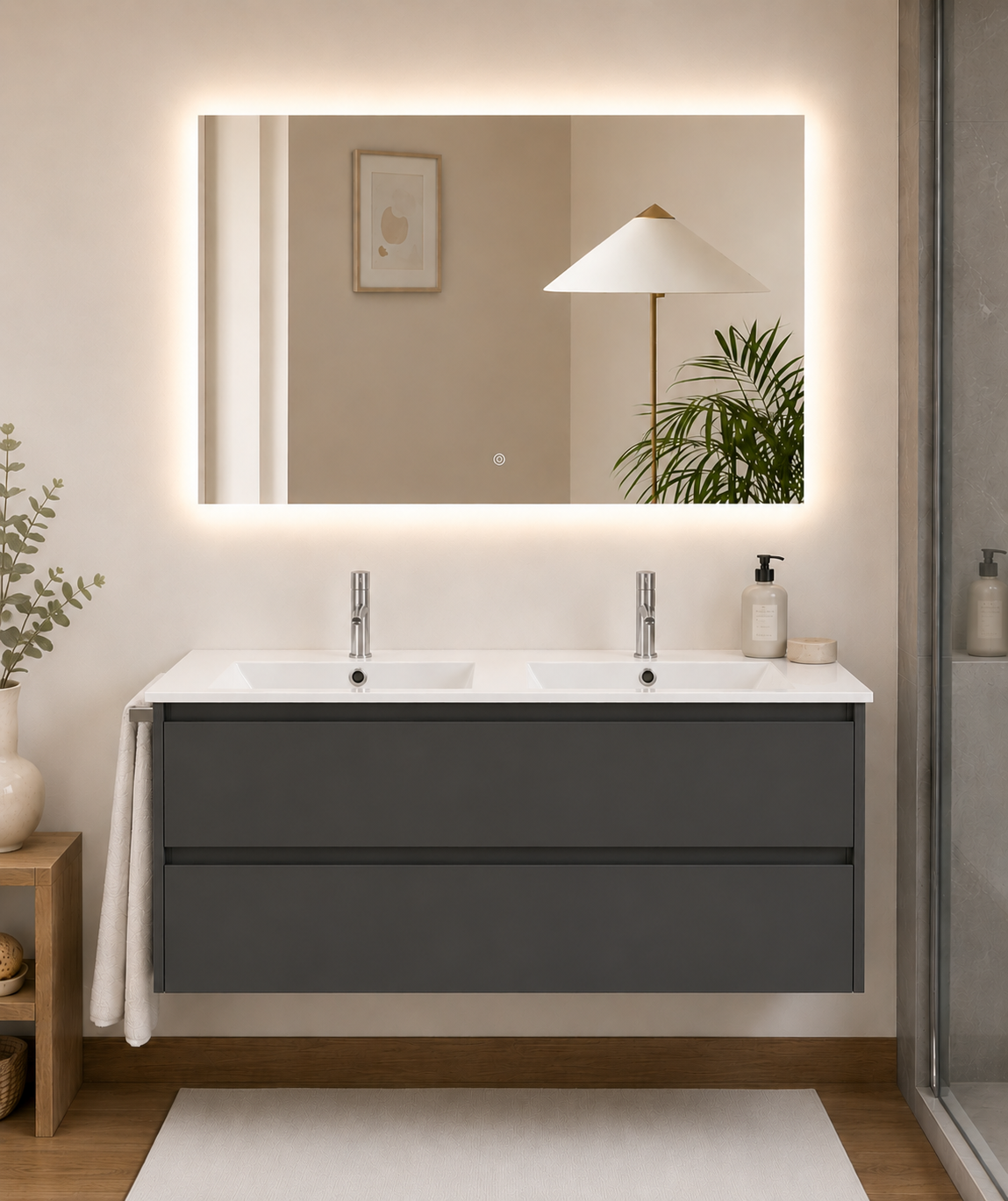IBIZA wall-hung bathroom vanity unit with basin and 2 drawers