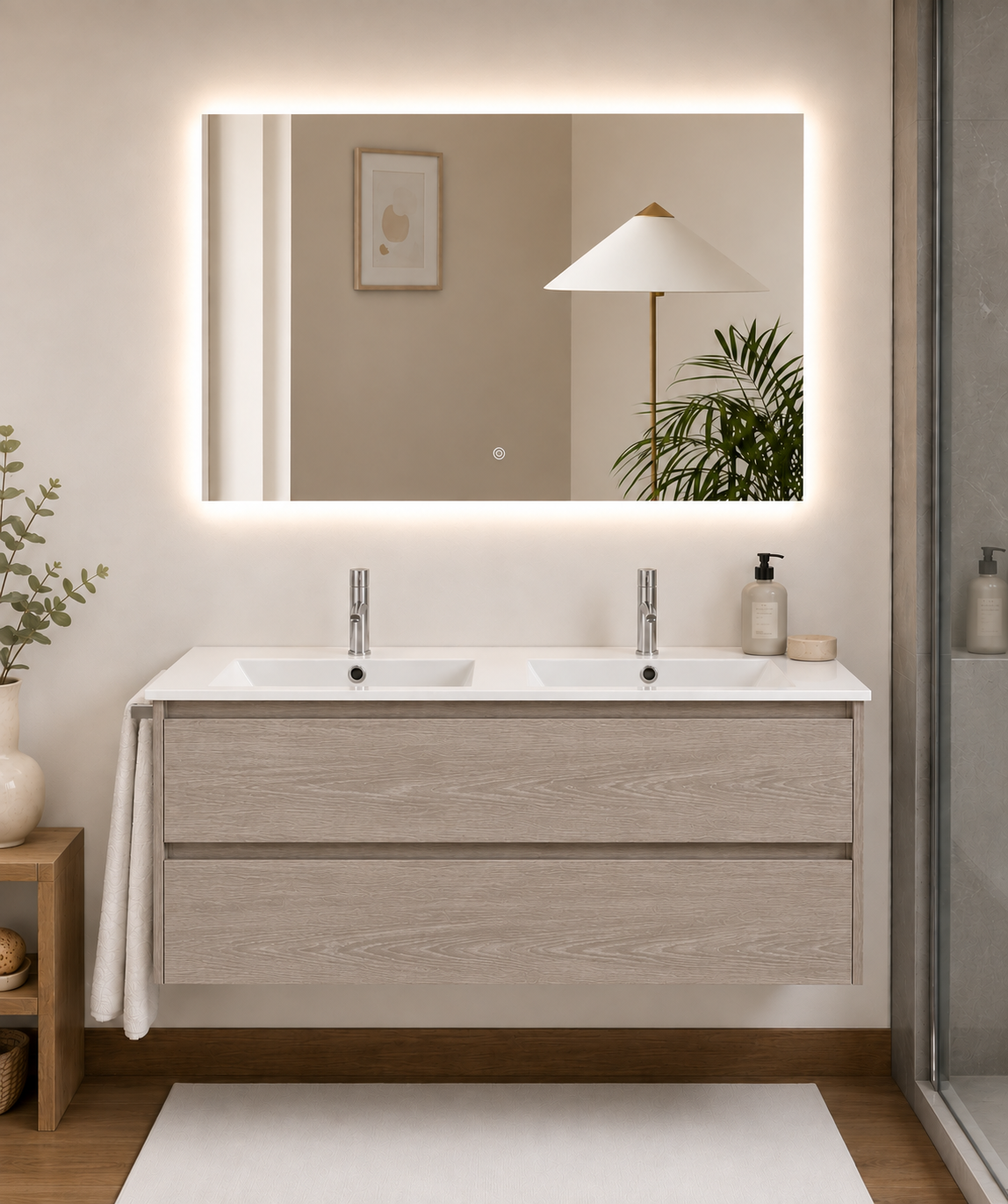 IBIZA wall-hung bathroom vanity unit with basin and 2 drawers