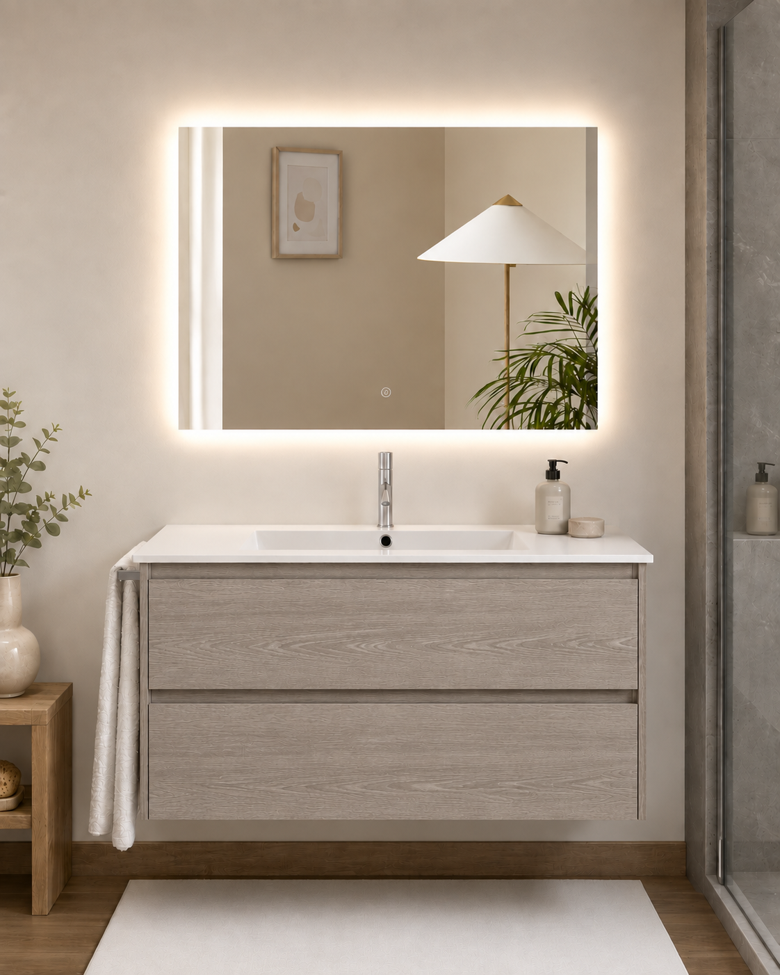 IBIZA wall-hung bathroom vanity unit with basin and 2 drawers
