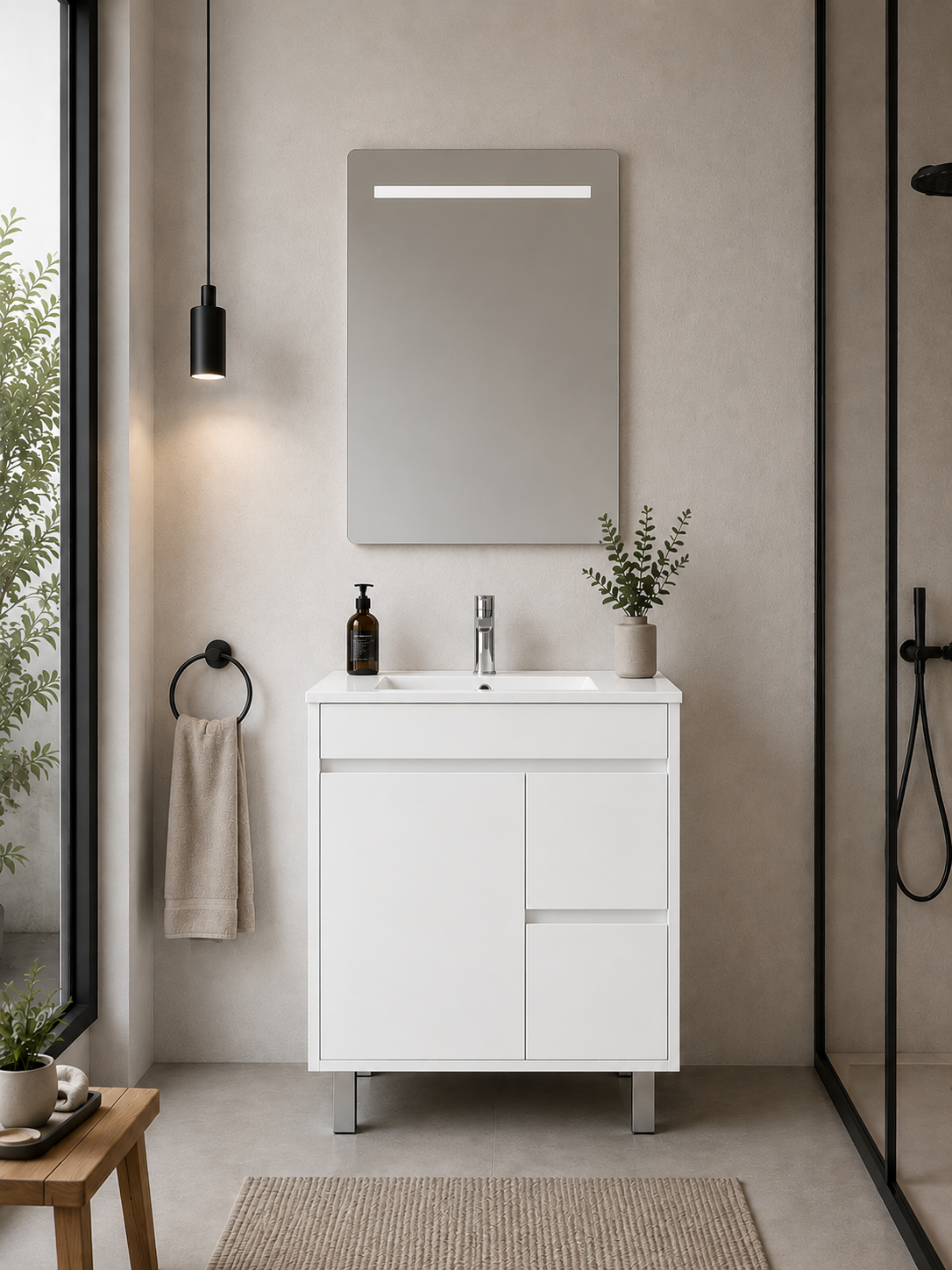 ISQUIA floor-standing bathroom vanity unit with basin, doors and drawers