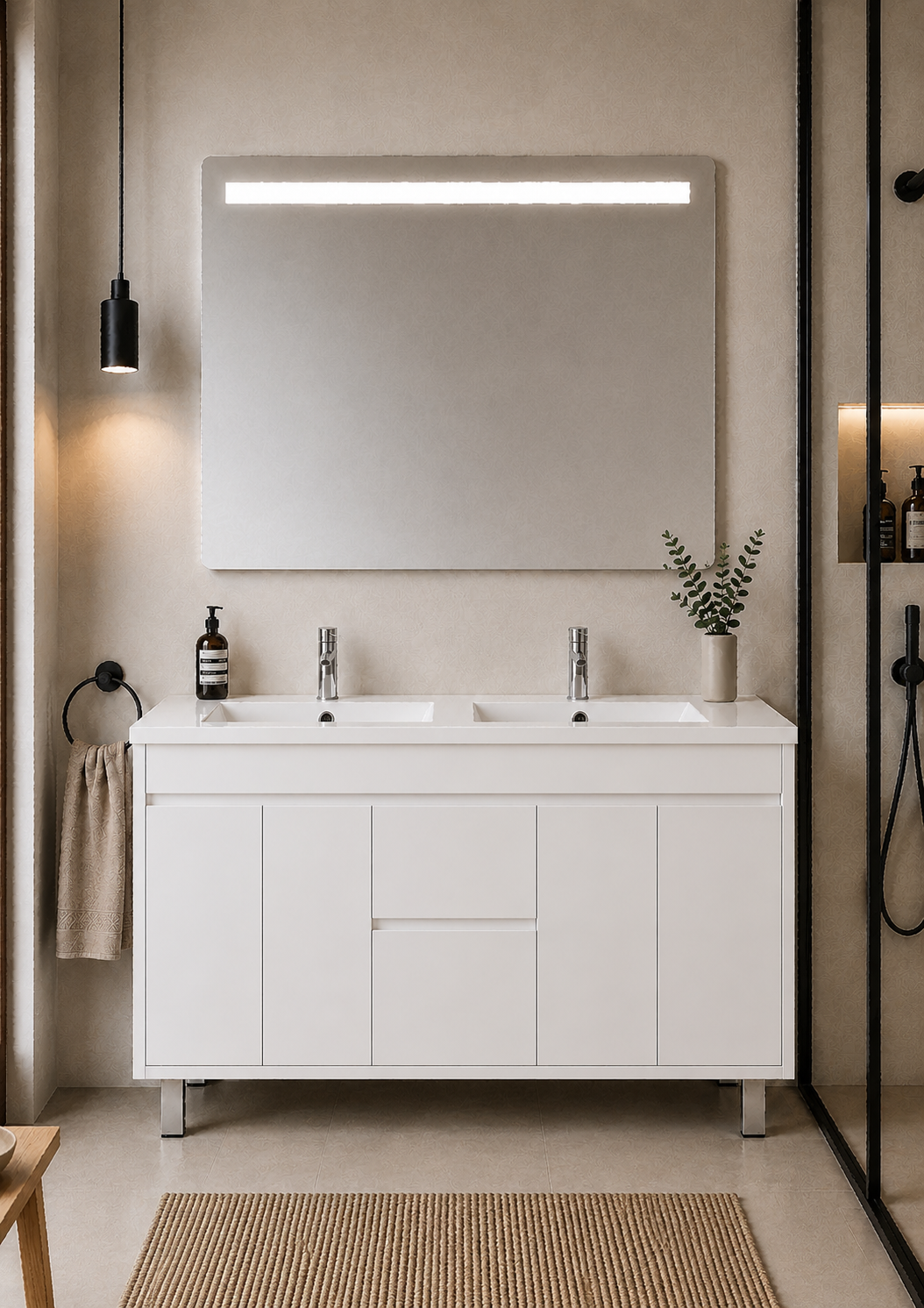 ISQUIA floor-standing bathroom vanity unit with basin, doors and drawers