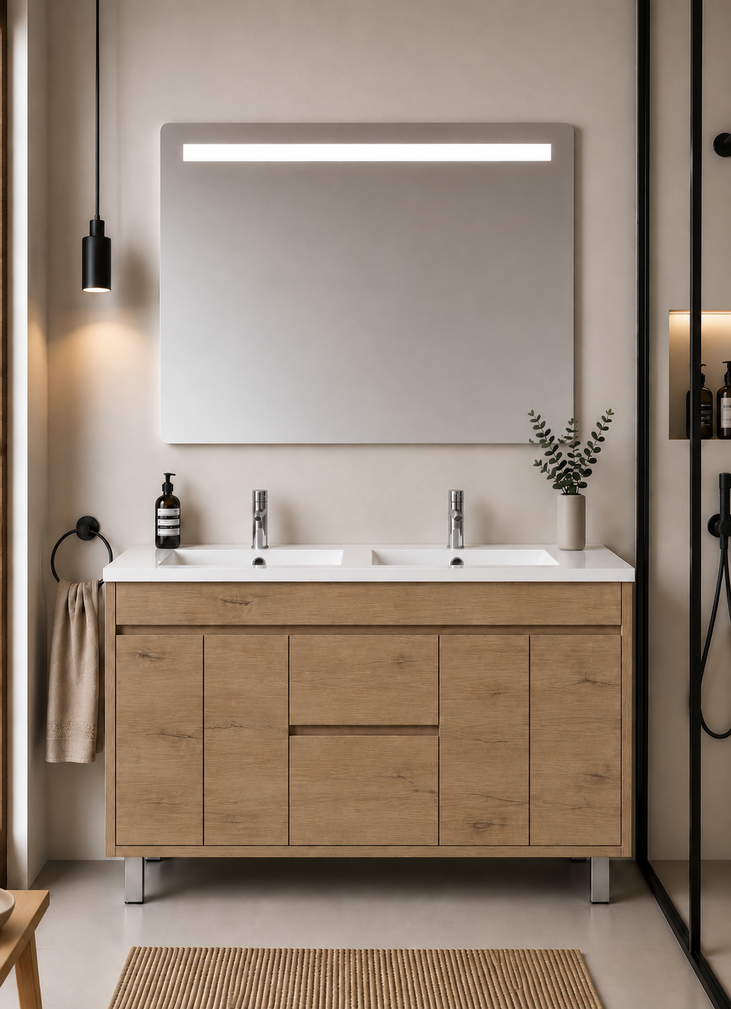 ISQUIA floor-standing bathroom vanity unit with basin, doors and drawers