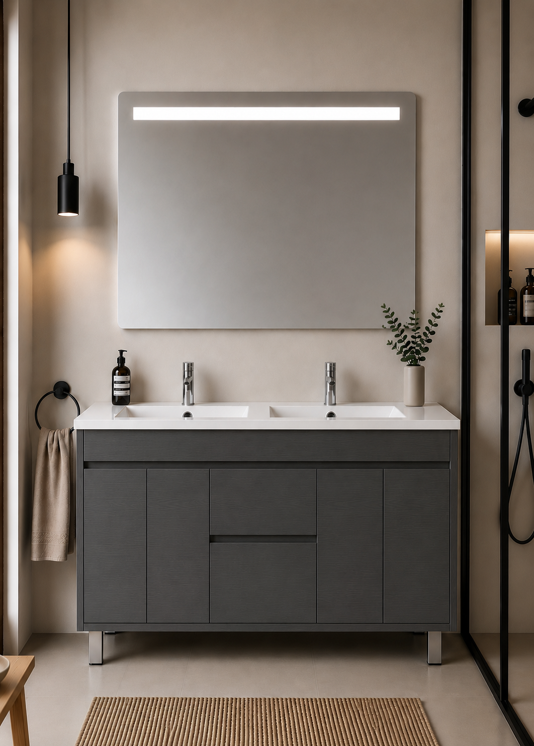 ISQUIA floor-standing bathroom vanity unit with basin, doors and drawers