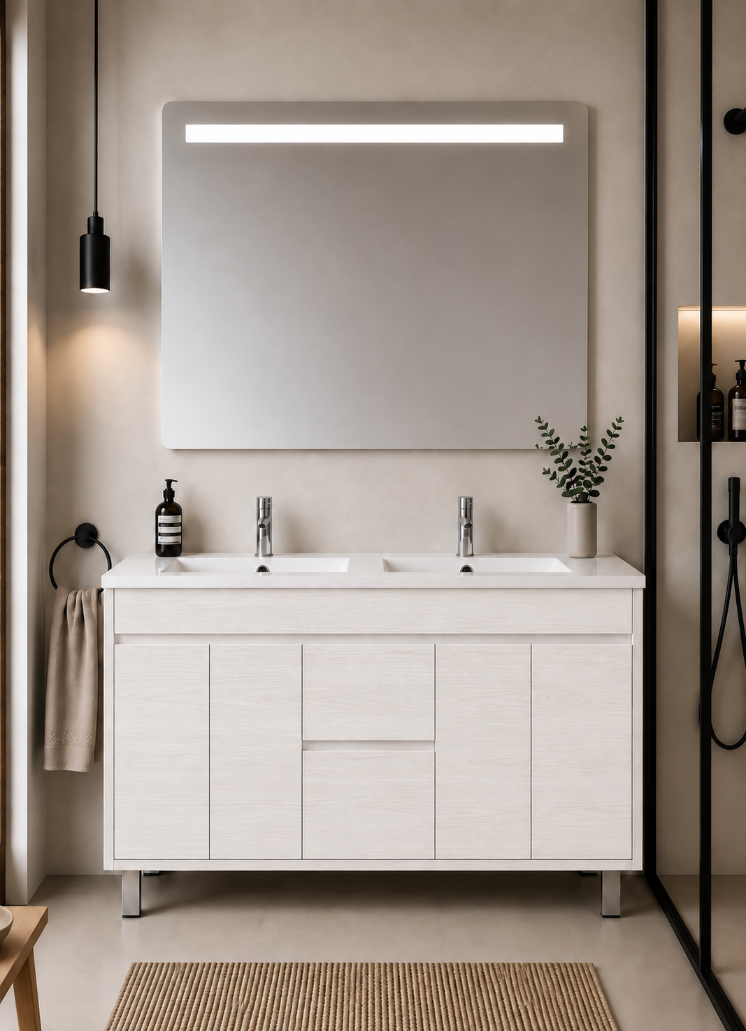 ISQUIA floor-standing bathroom vanity unit with basin, doors and drawers