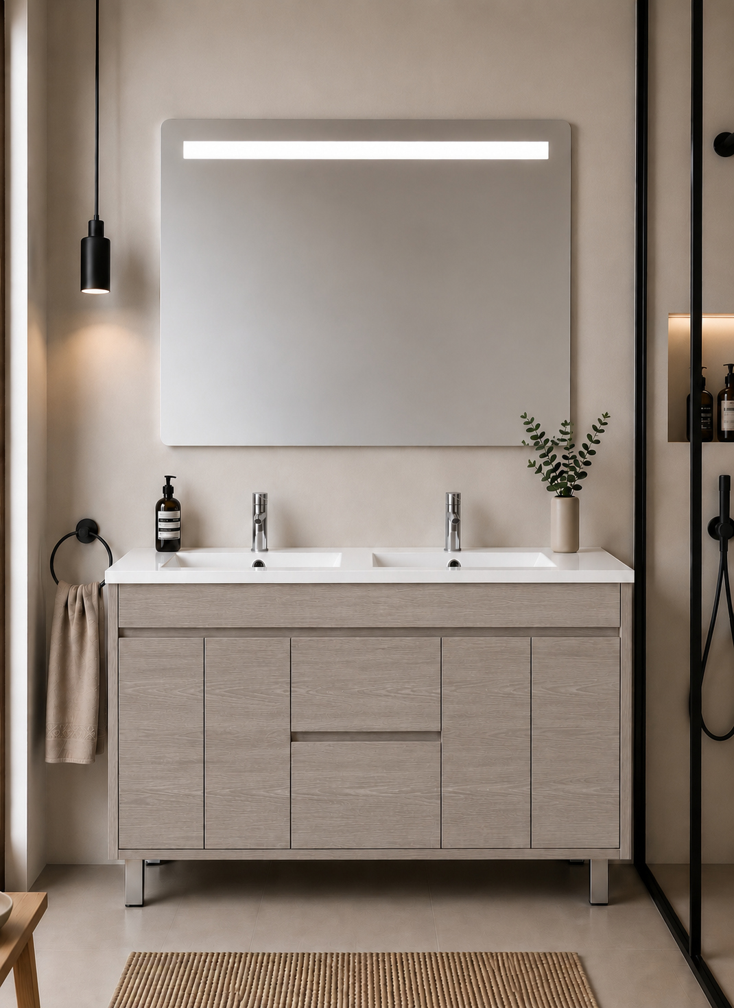 ISQUIA floor-standing bathroom vanity unit with basin, doors and drawers