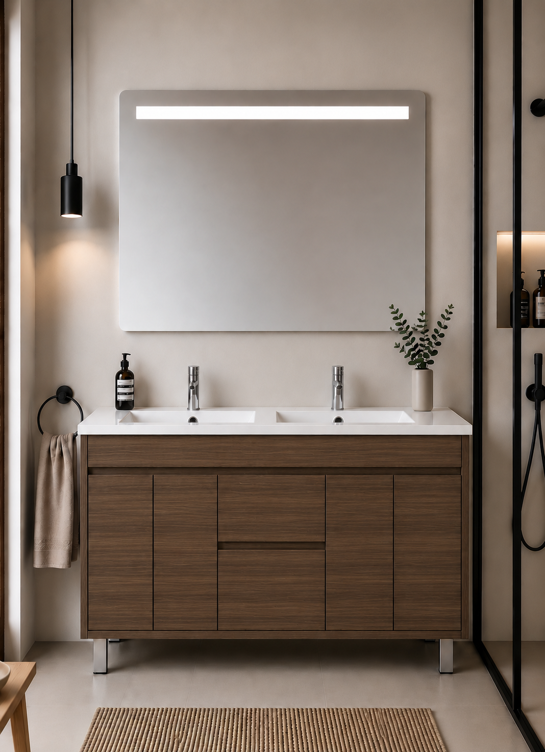ISQUIA floor-standing bathroom vanity unit with basin, doors and drawers