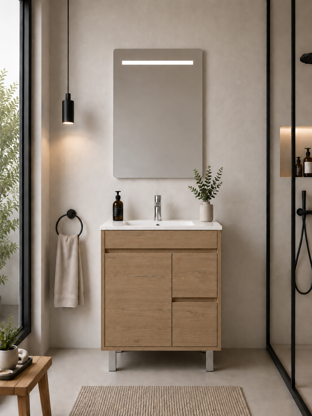 ISQUIA floor-standing bathroom vanity unit with basin, doors and drawers