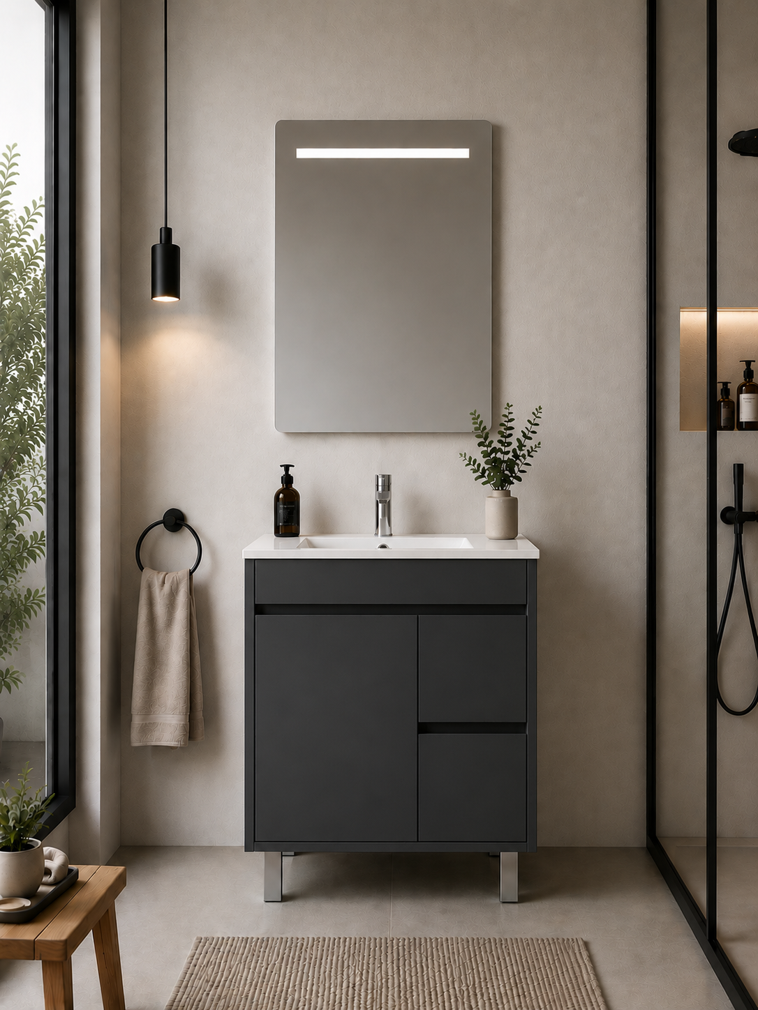 ISQUIA floor-standing bathroom vanity unit with basin, doors and drawers