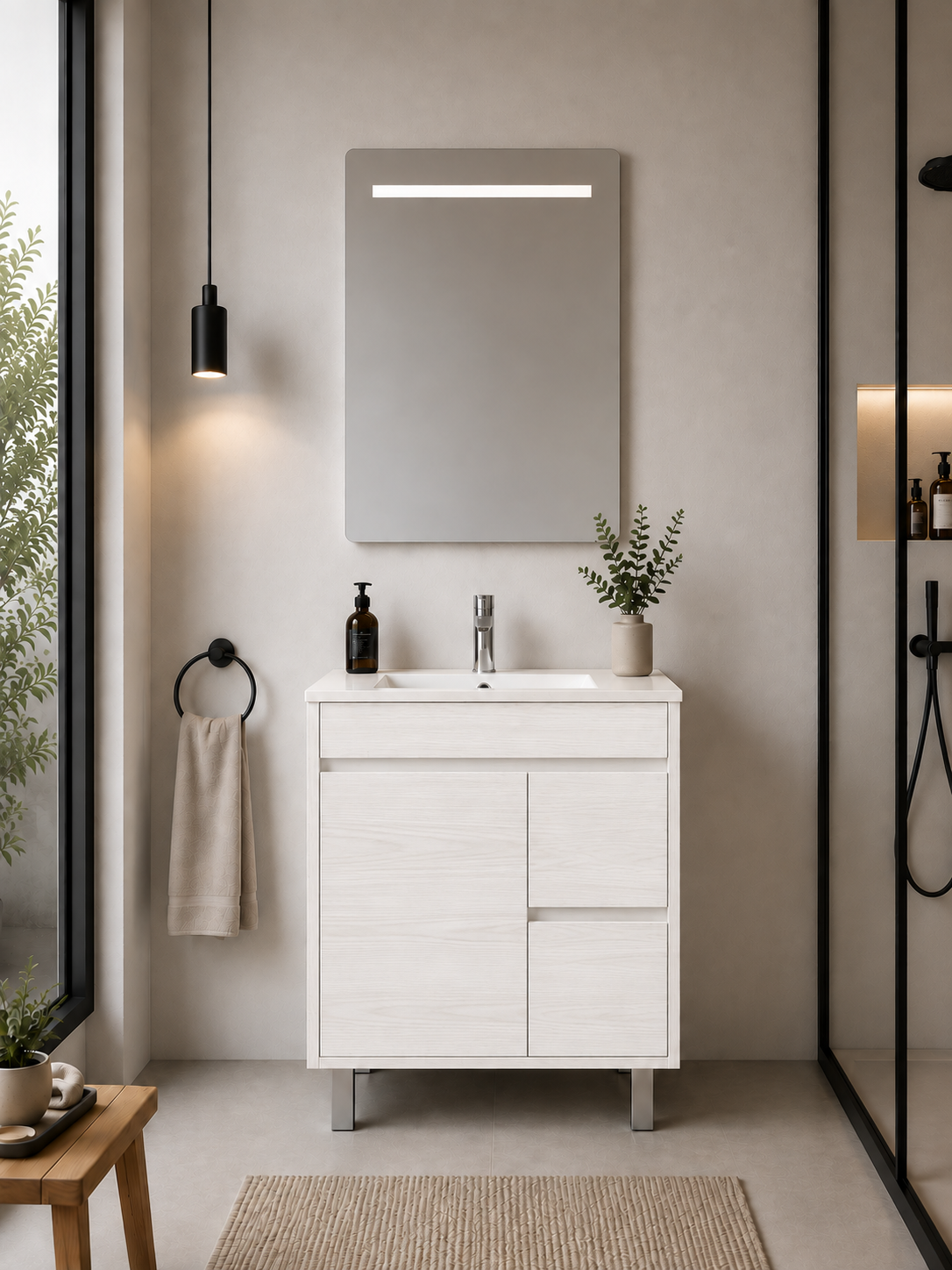 ISQUIA floor-standing bathroom vanity unit with basin, doors and drawers