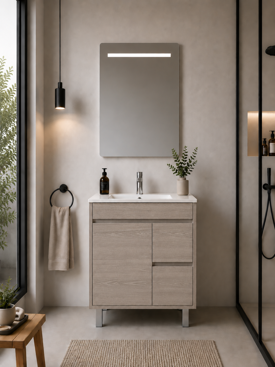 ISQUIA floor-standing bathroom vanity unit with basin, doors and drawers