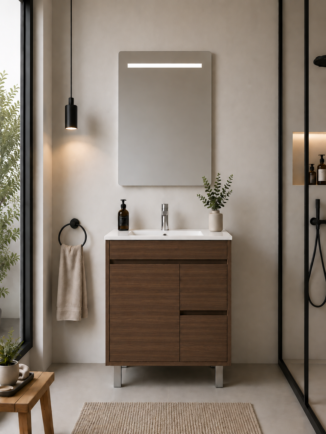 ISQUIA floor-standing bathroom vanity unit with basin, doors and drawers