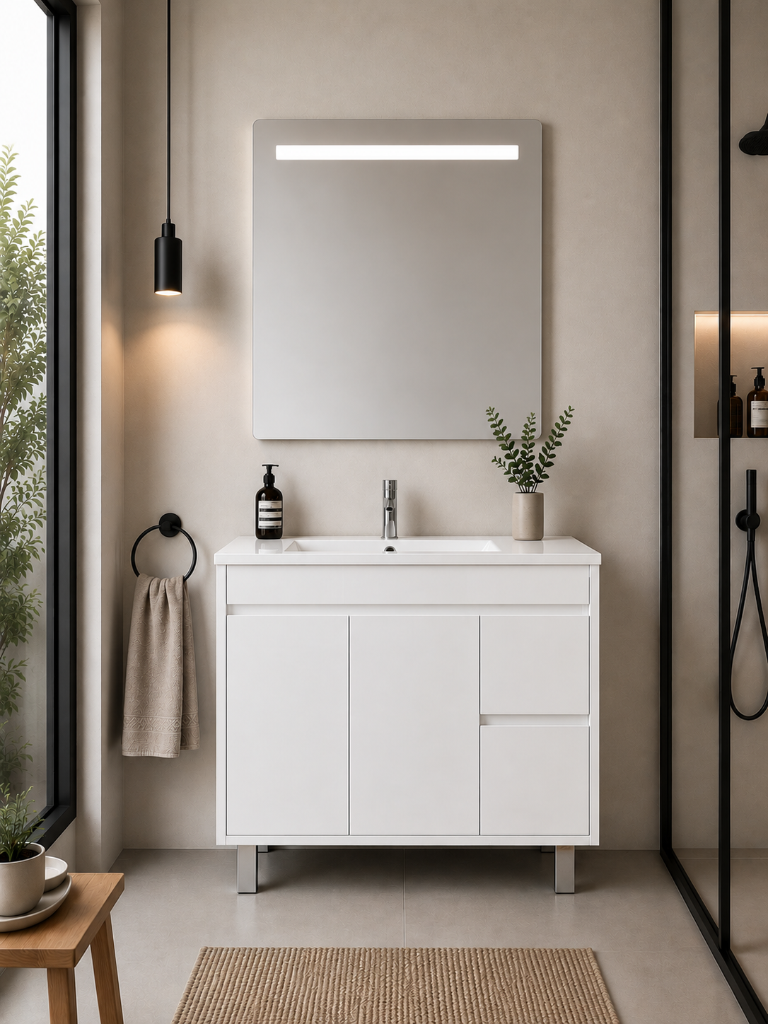 ISQUIA floor-standing bathroom vanity unit with basin, doors and drawers