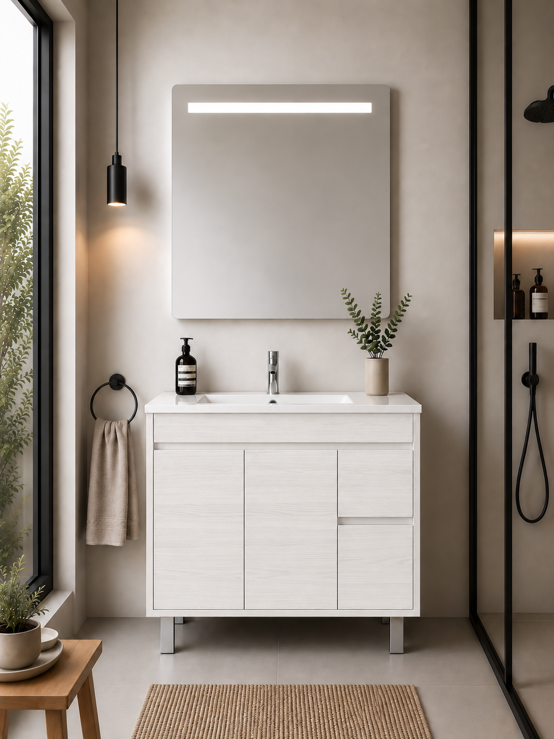 ISQUIA floor-standing bathroom vanity unit with basin, doors and drawers