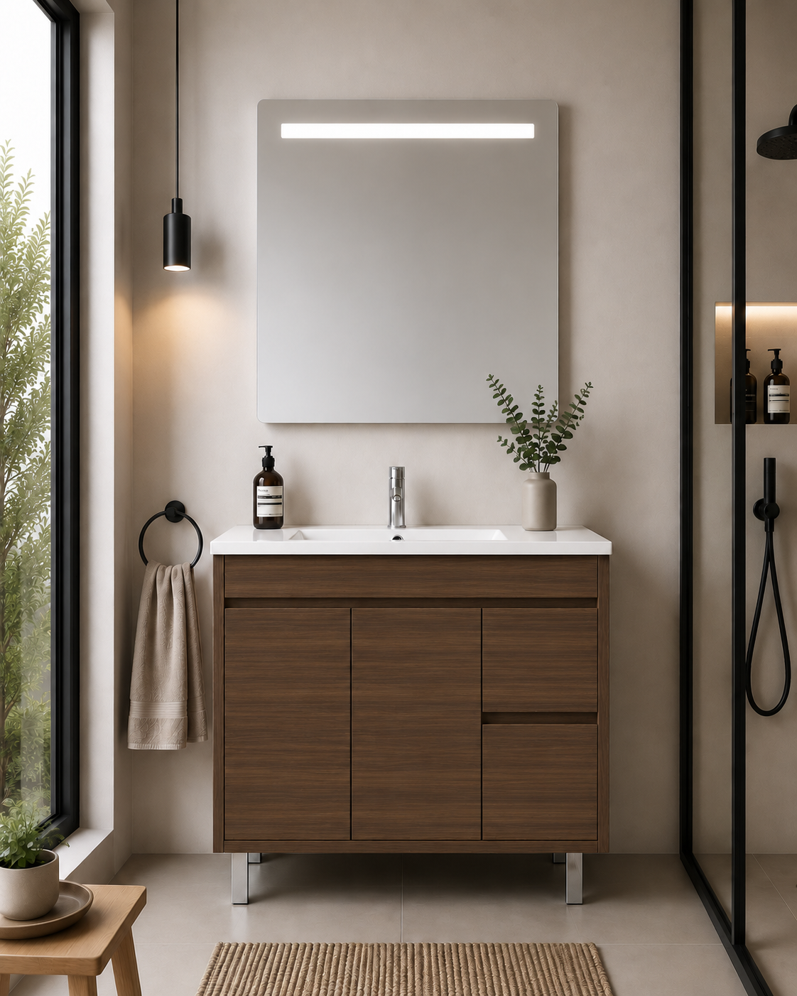 ISQUIA floor-standing bathroom vanity unit with basin, doors and drawers