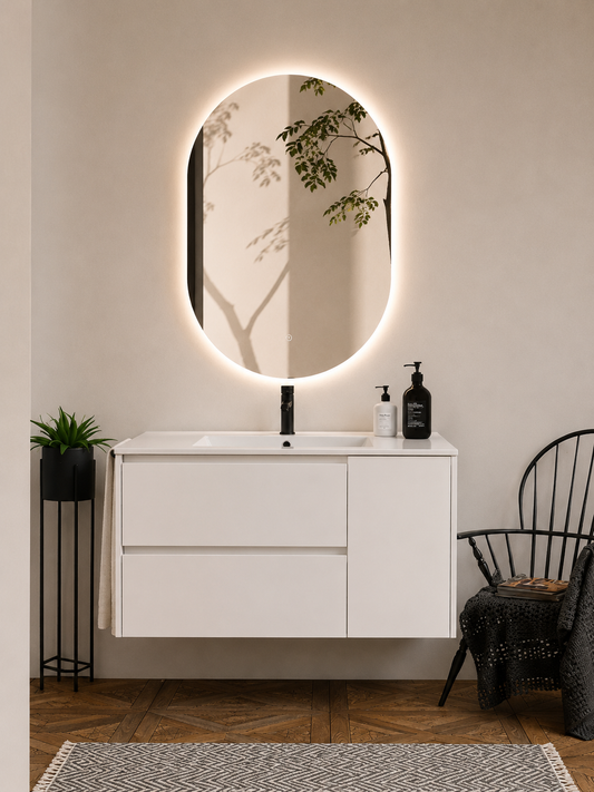 ITACA wall-hung bathroom vanity unit with basin, drawers and door