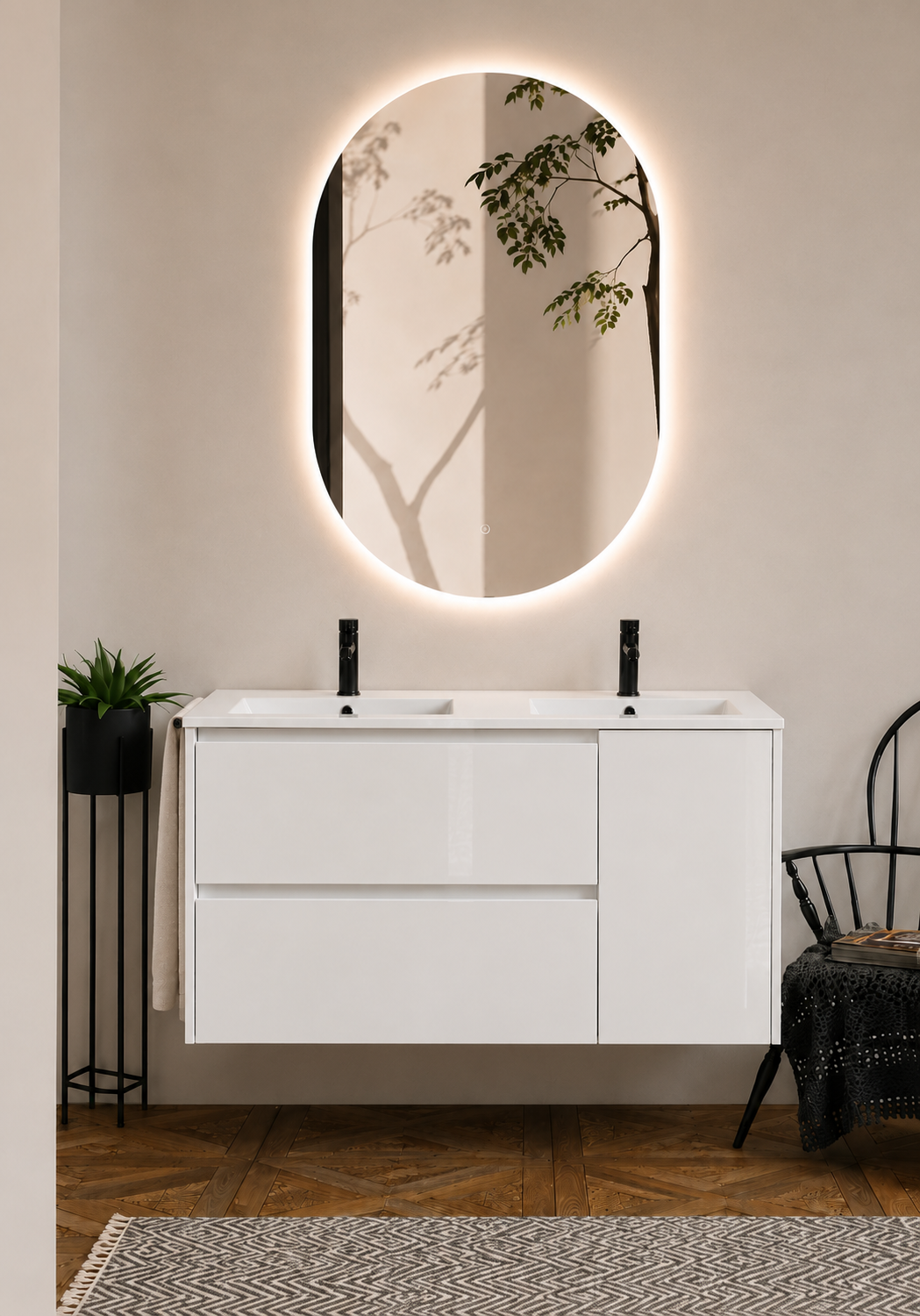 ITACA wall-hung bathroom vanity unit with basin, drawers and door