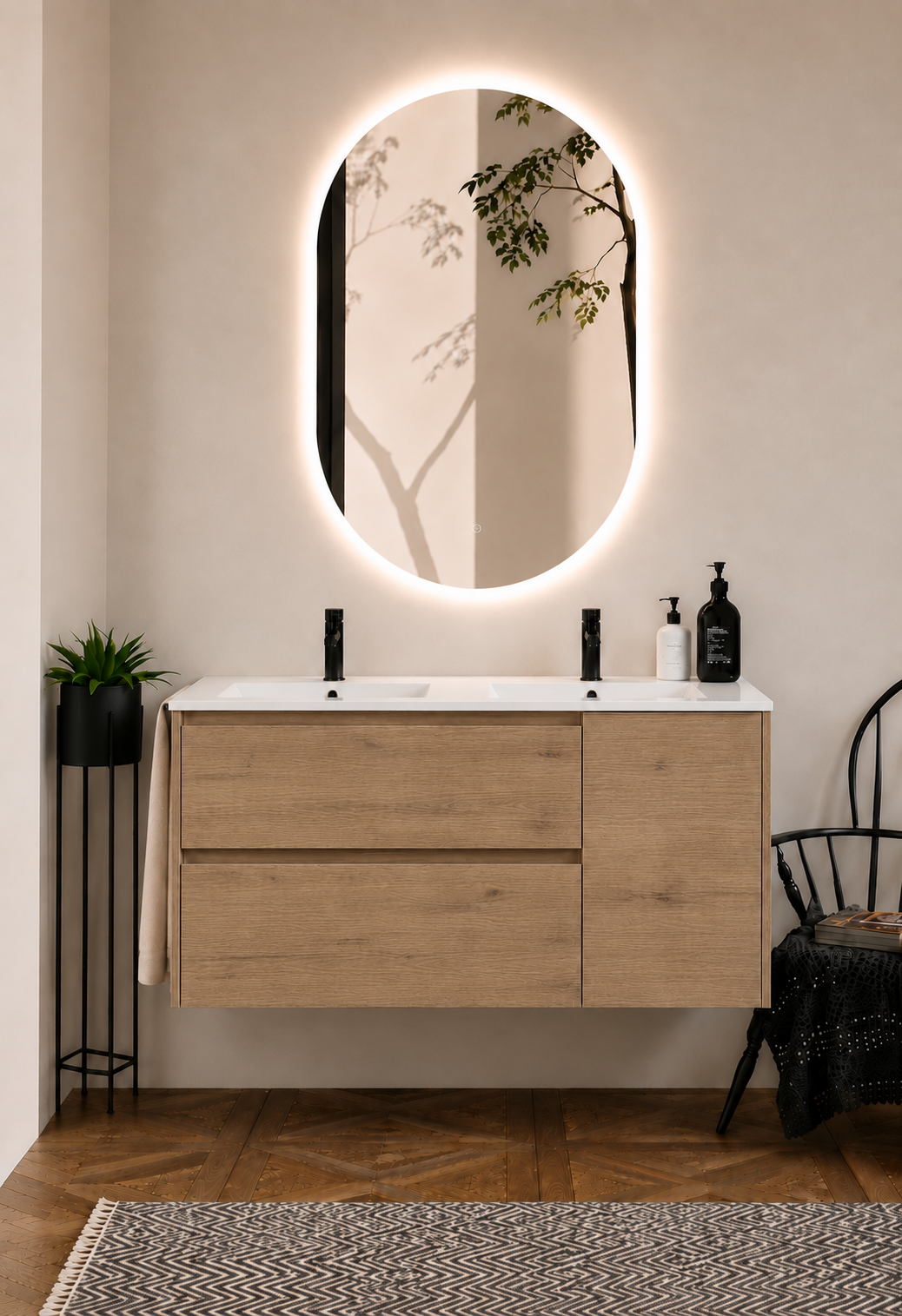 ITACA wall-hung bathroom vanity unit with basin, drawers and door