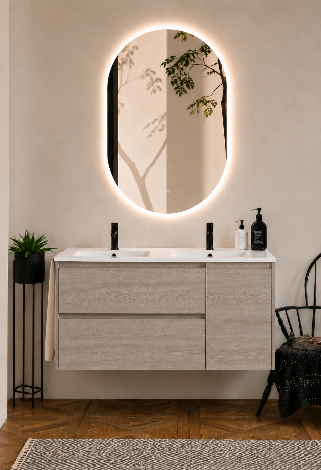 ITACA wall-hung bathroom vanity unit with basin, drawers and door