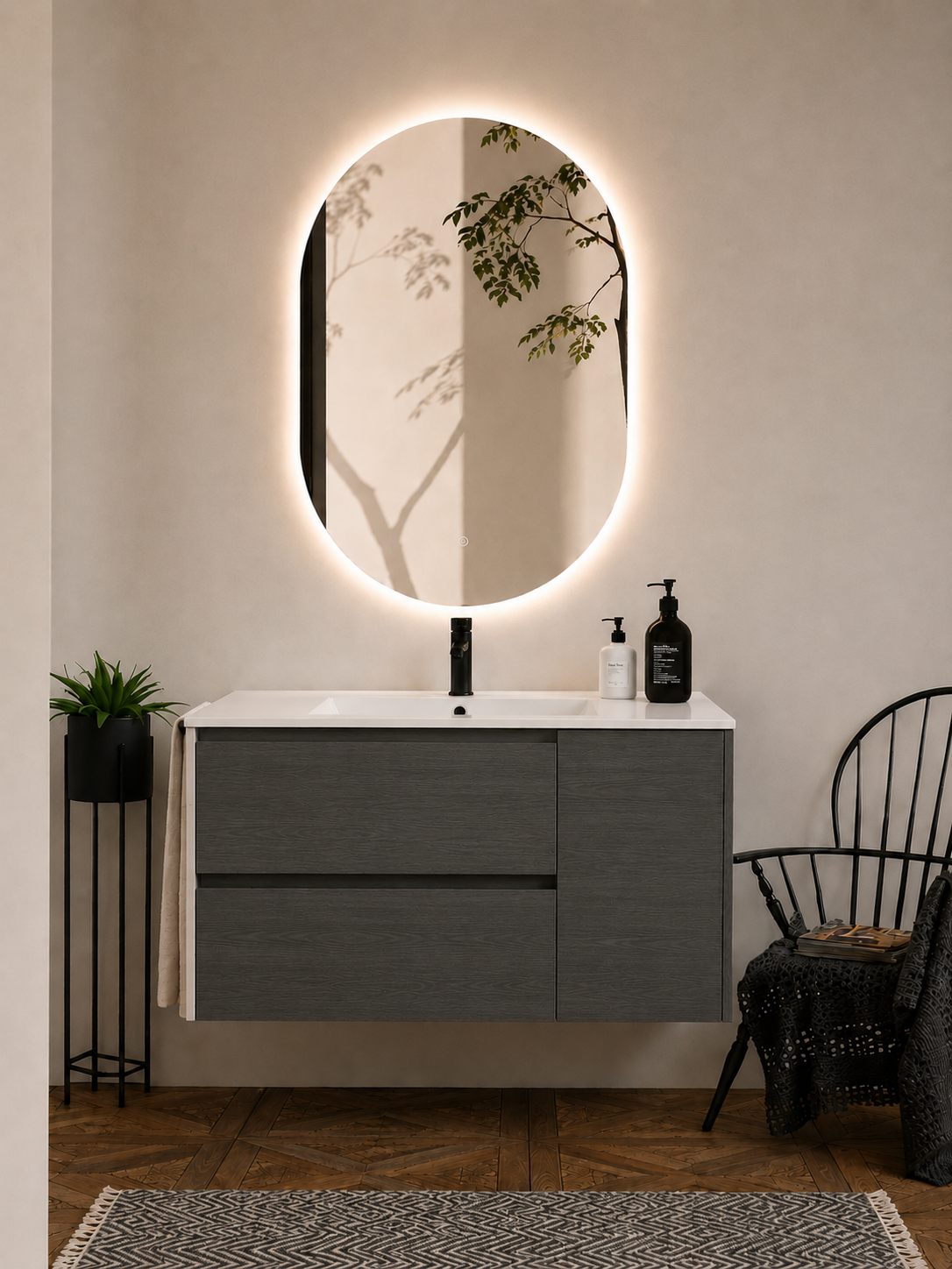 ITACA wall-hung bathroom vanity unit with basin, drawers and door