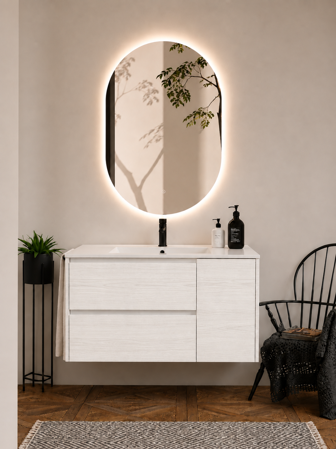 ITACA wall-hung bathroom vanity unit with basin, drawers and door