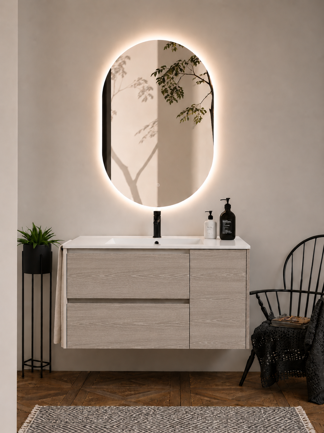 ITACA wall-hung bathroom vanity unit with basin, drawers and door