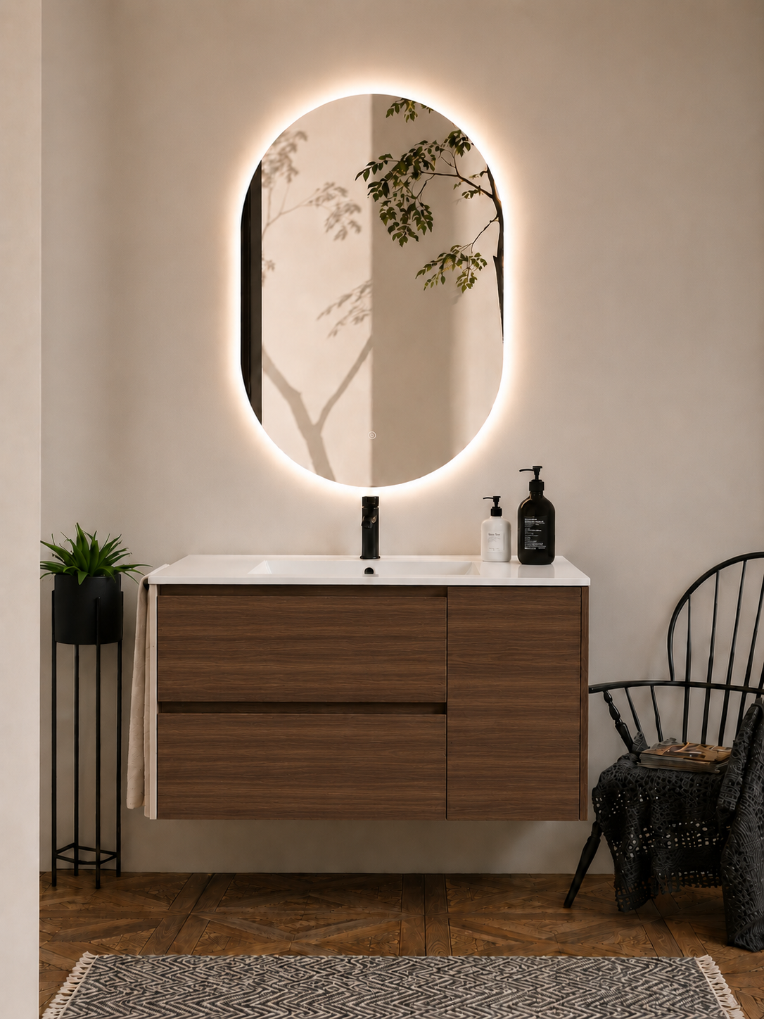 ITACA wall-hung bathroom vanity unit with basin, drawers and door
