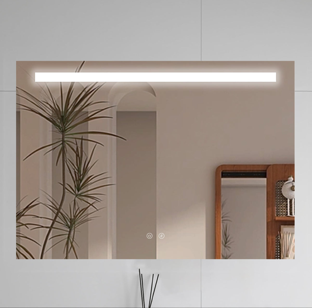 LINE LED bathroom mirror with metal frame and anti-fog