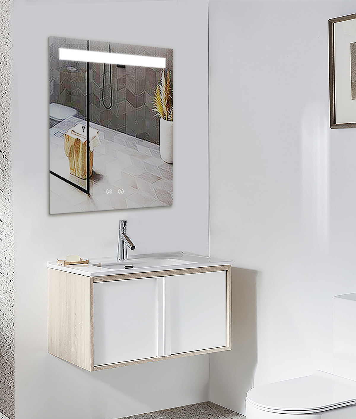 LINE LED bathroom mirror with metal frame and anti-fog