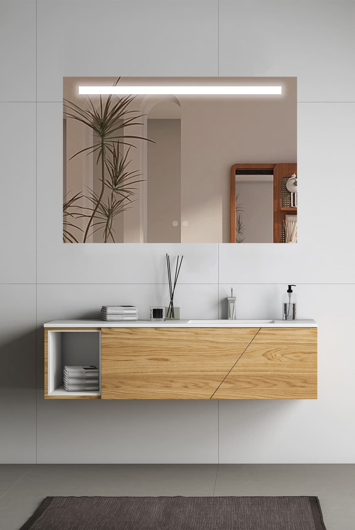 LINE LED bathroom mirror with metal frame and anti-fog