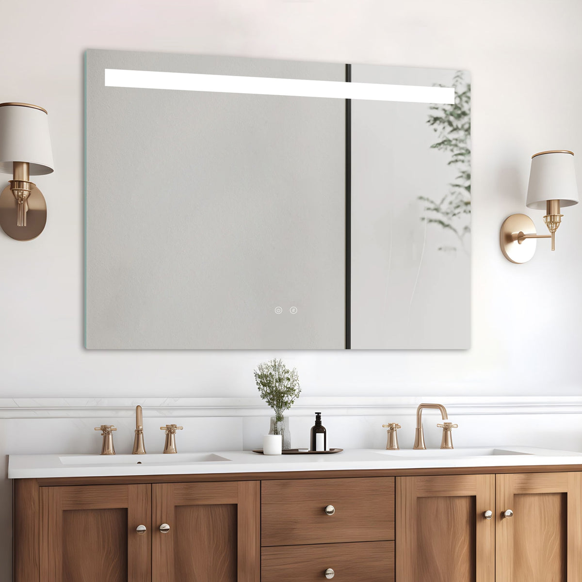 LINE LED bathroom mirror with metal frame and anti-fog